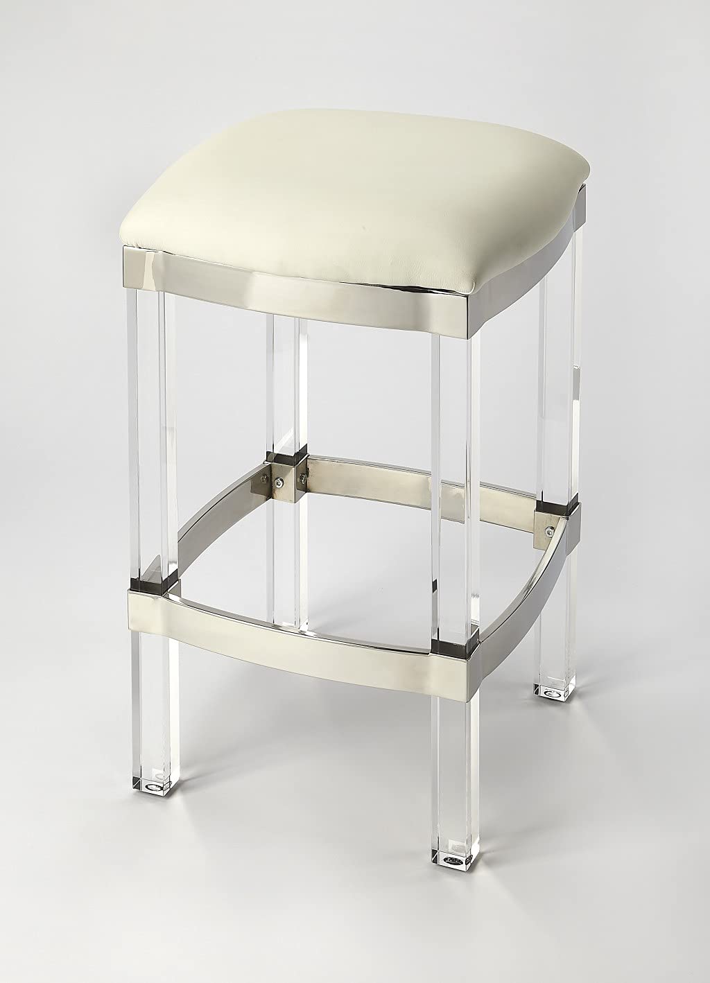 HomeRoots Leather, Acrylic, Stainless Steel Acrylic and White Leather Counter Stool