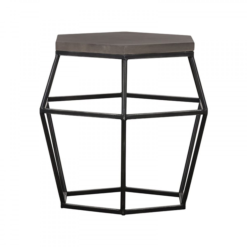 HomeRoots Grey Modern Gray Concrete and Black Metal Hexagonal End Table