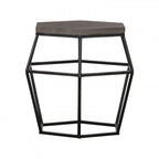 HomeRoots Grey Modern Gray Concrete and Black Metal Hexagonal End Table