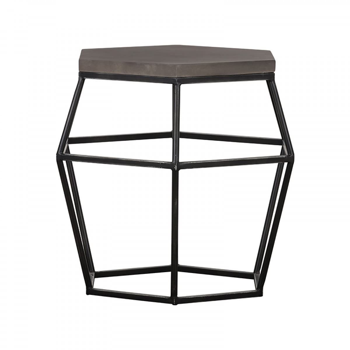 HomeRoots Grey Modern Gray Concrete and Black Metal Hexagonal End Table