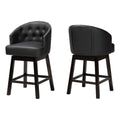 Baxton Studio Theron Mid-Century Transitional Black Faux Leather And Espresso Brown Finished Wood 2-Piece Swivel Counter Stool Set