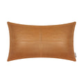 BRAWARM Tan Leather Throw Pillow 12 X 20 Inches, Faux Leather Pillow Cover with Piping, Hand Stitched Leather Decorative Lumbar 