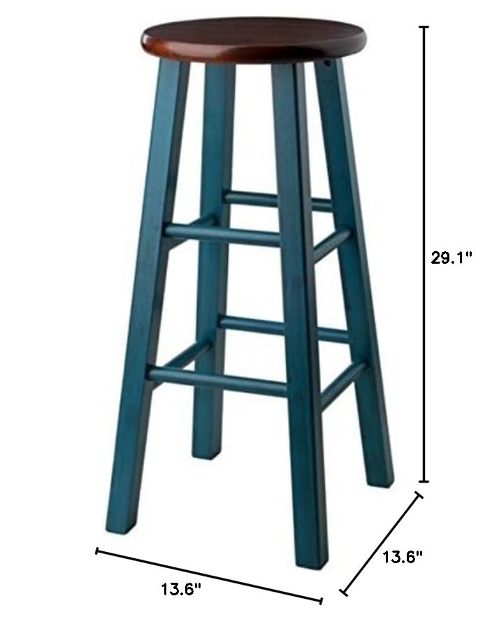 Ergode Wood Ivy 29' Bar Stool - Rustic Teal Finish, 13' Round Walnut Seat - Stable, Comfortable, Versatile - Ideal for Kitchen or Family Room - No Assembly Required - Supports up to 220lbs