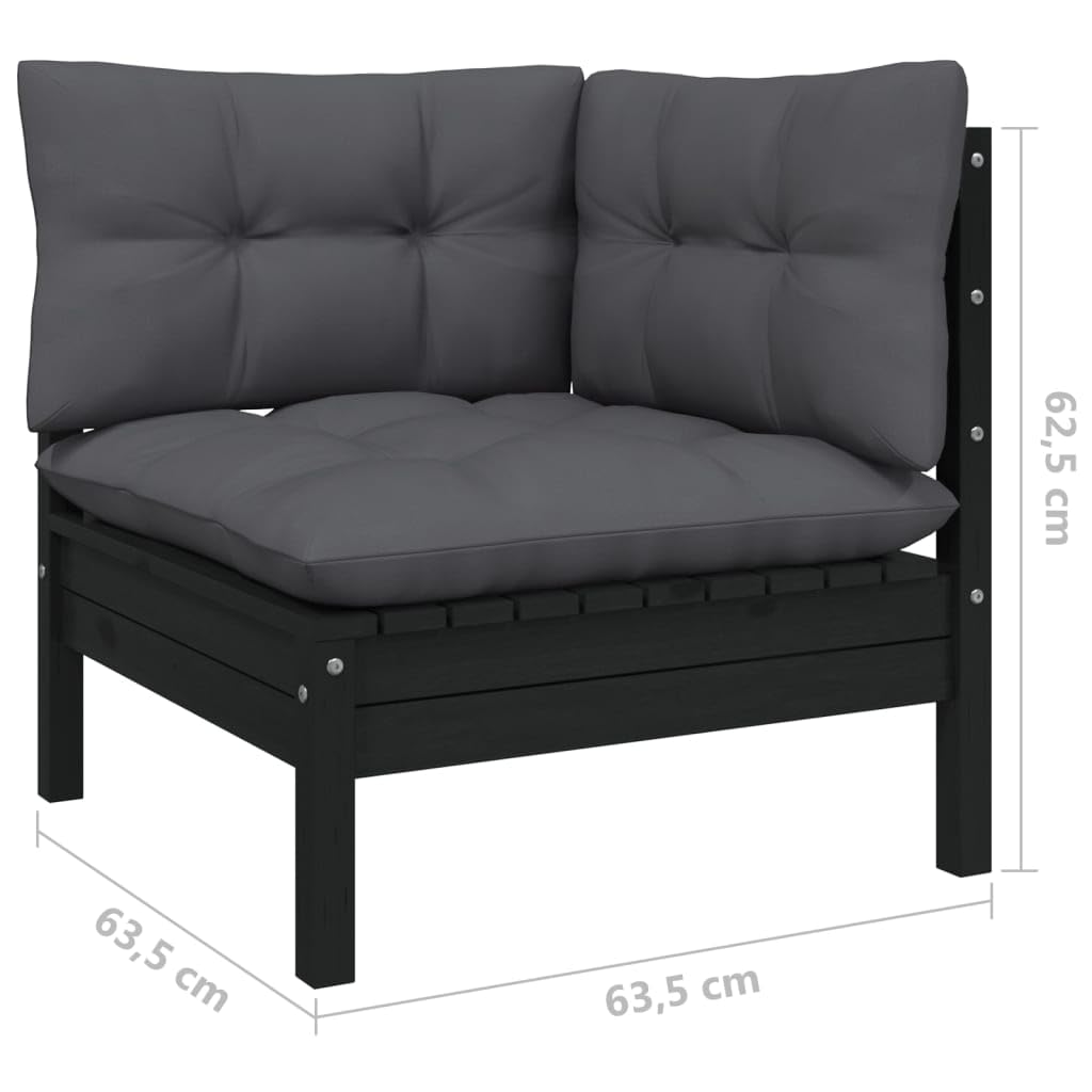 vidaXL Solid Pinewood Patio Lounge Set 9 Piece with Anthracite Cushions Garden Outdoor Lawn Yard Terrace Balcony Wooden Seat Seating Furniture