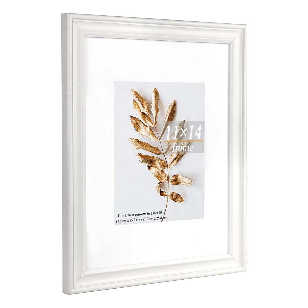Hogaryo 11x14 Picture Frames White,Display Photos 8x10 with Mat or 11x14 Without Inside,Horizontal and Vertical Display for Wall