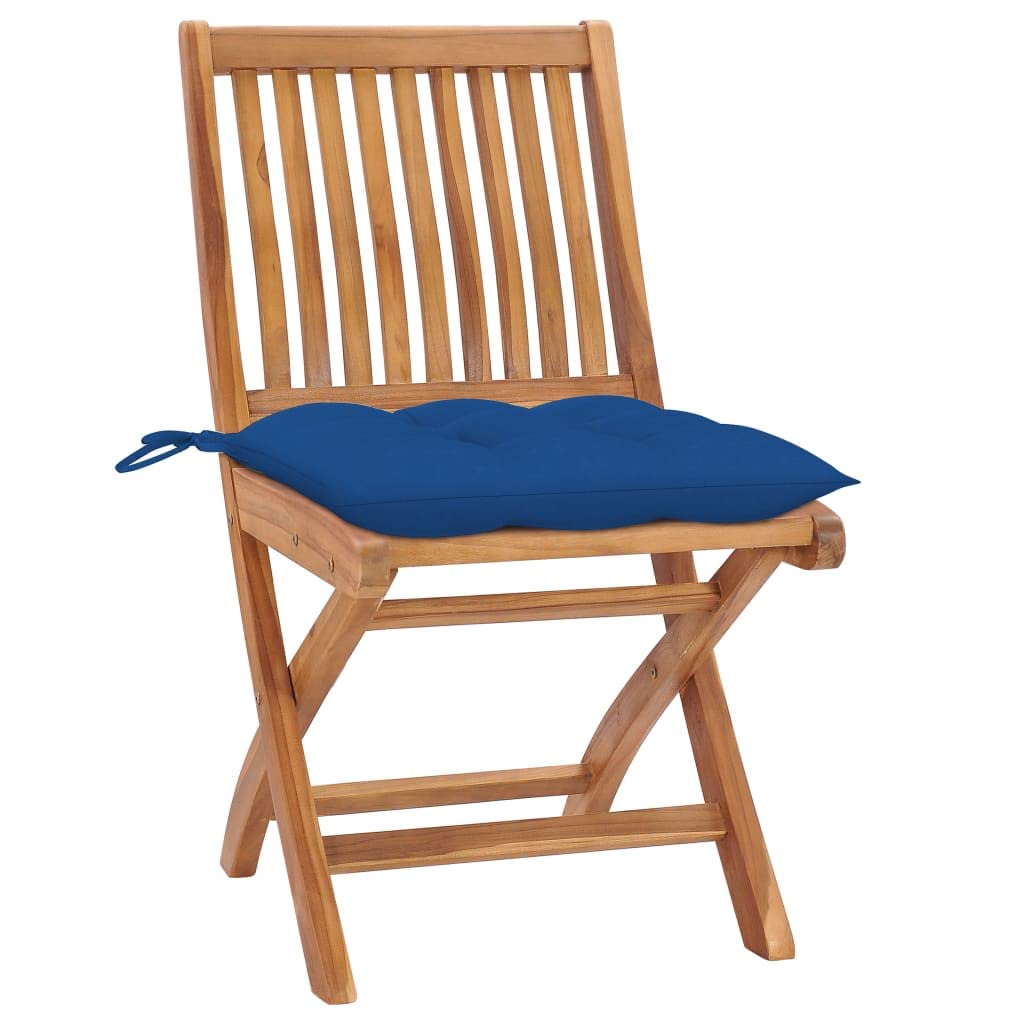 vidaXL 2X Solid Teak Wood Patio Chairs with Blue Cushions - Thumbnail 4