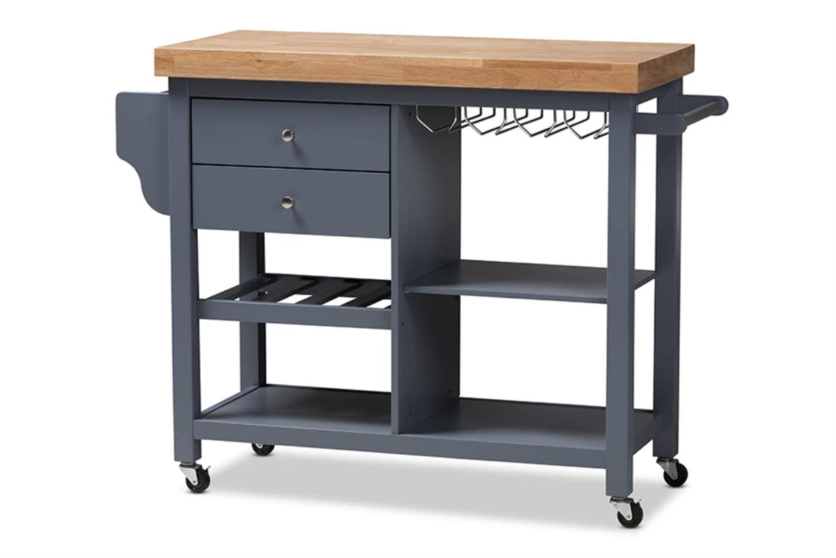 Baxton Studio Sunderland Coastal and Farmhouse Grey Wood Kitchen Cart Grey//Medium Wood/Rubber Wood/Farmhouse