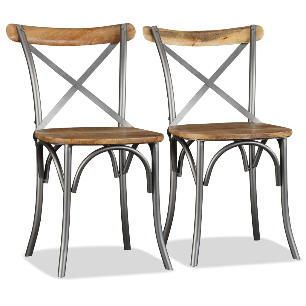 vidaXL Solid Mango Wood Dining Chairs - Industrial Style - Set of 2 - Sturdy Steel Frames