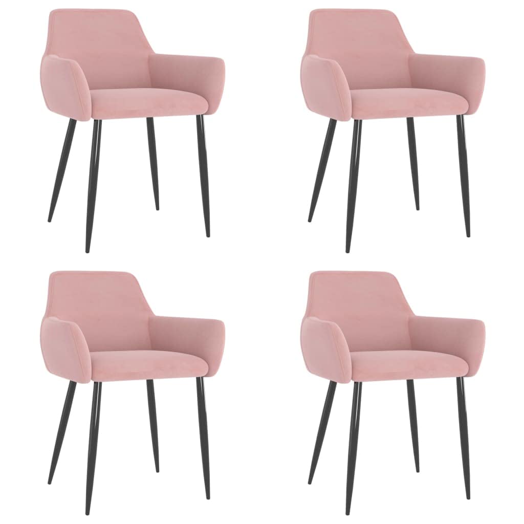 vidaXL 4-Piece Modern Dining Chairs in Pink Velvet Upholstery - Sturdy Metal Frame - Comfortable Backrest Design - Perfect for Kitchen & Dining Room