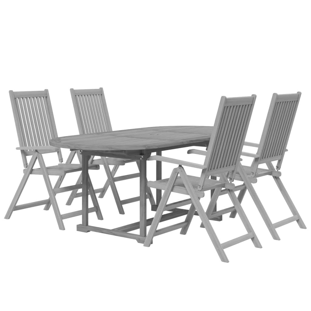 vidaXL Outdoor Patio Dining Set - Solid Acacia Wood, Extendable Table and Folding Chairs, Gray Wash Finish, Weather-Resistant