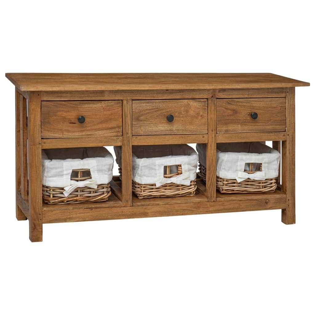 vidaXL Rustic Solid Reclaimed Wood Sideboard – Versatile Piece as a Dresser, HiFi Cabinet, or TV Stand - Storage with 3 Drawers and 3 Removable Rattan Baskets – Handcrafted – 39.4&quot;x11.8&quot;x19.7&quot;.