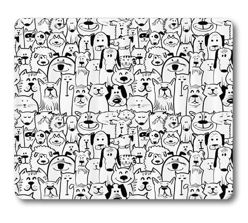 Wknoon Cute Pet Group Of Dogs And Cats Animals Fun Happy Beings Cartoon Inspired Design Black And White Mouse Pad
