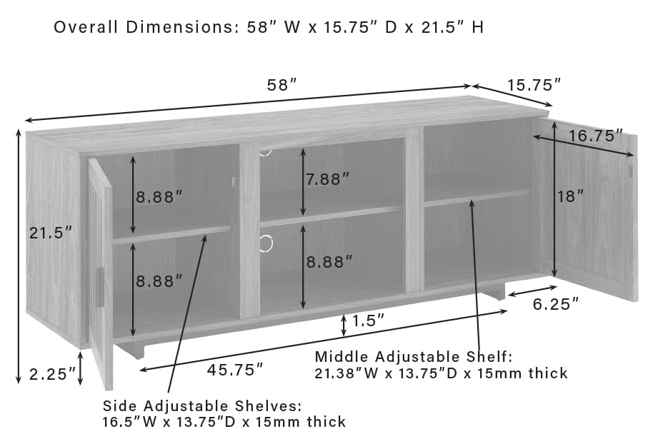Crosley Furniture Silas Low Profile TV Stand for 65+ inch TVs, Entertainment Center with Storage Shelves, Walnut