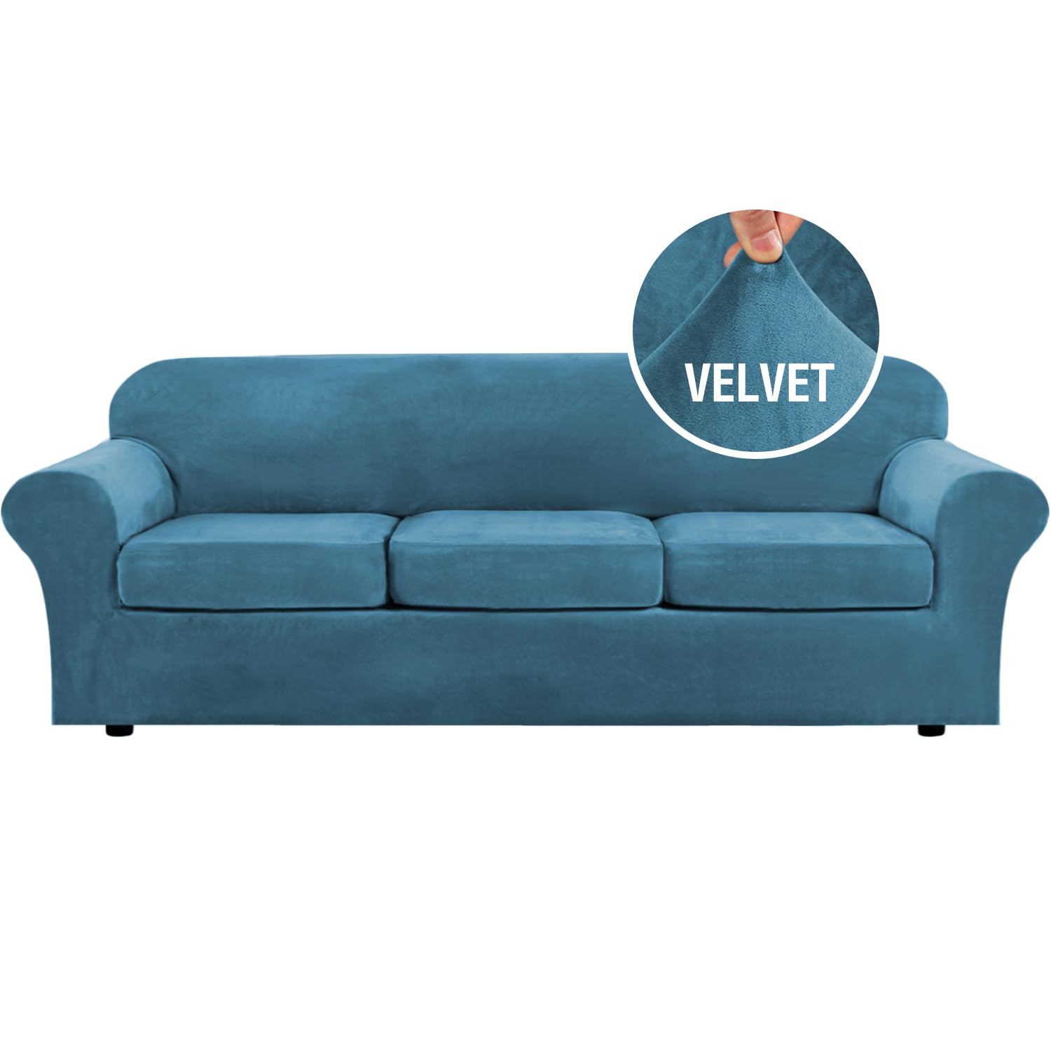 H.Versailtex Velvet 4 Piece High Stretch Sofa Slipcover Sofa Cover Furniture Protector Form Fit Thick Velvet Extra Large Sofa Co