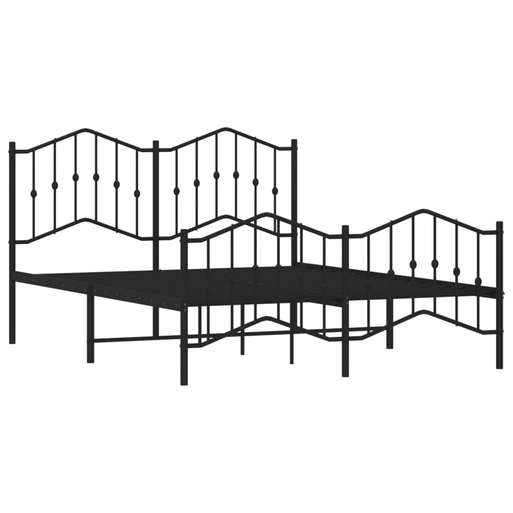 vidaXL Black Metal Double Bed Frame 53.1&quot;x74.8&quot; with Headboard/Footboard - Sturdy Steel Construction, Ample Under-Bed Storage