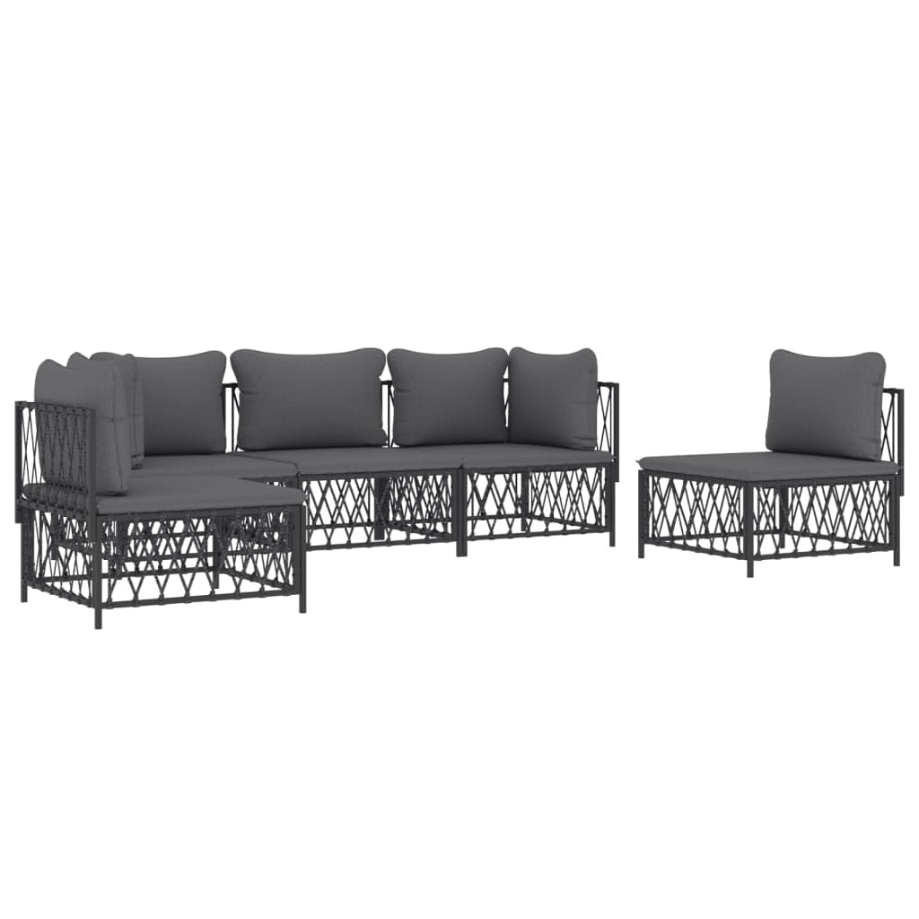 vidaXL 5 Piece Patio Lounge Set - Comfortable Outdoor Seating with Cushions, Durable Steel Frame, Anthracite Color, Modular Design