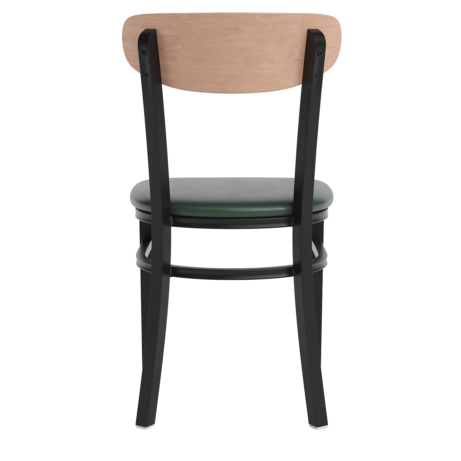 Flash Furniture Wright Commercial Dining Chair 520 LB. Capacity Black Steel Frame-Integrated Footrest, 1 Pack, Natural Birch Wood Back/Green Vinyl Seat
