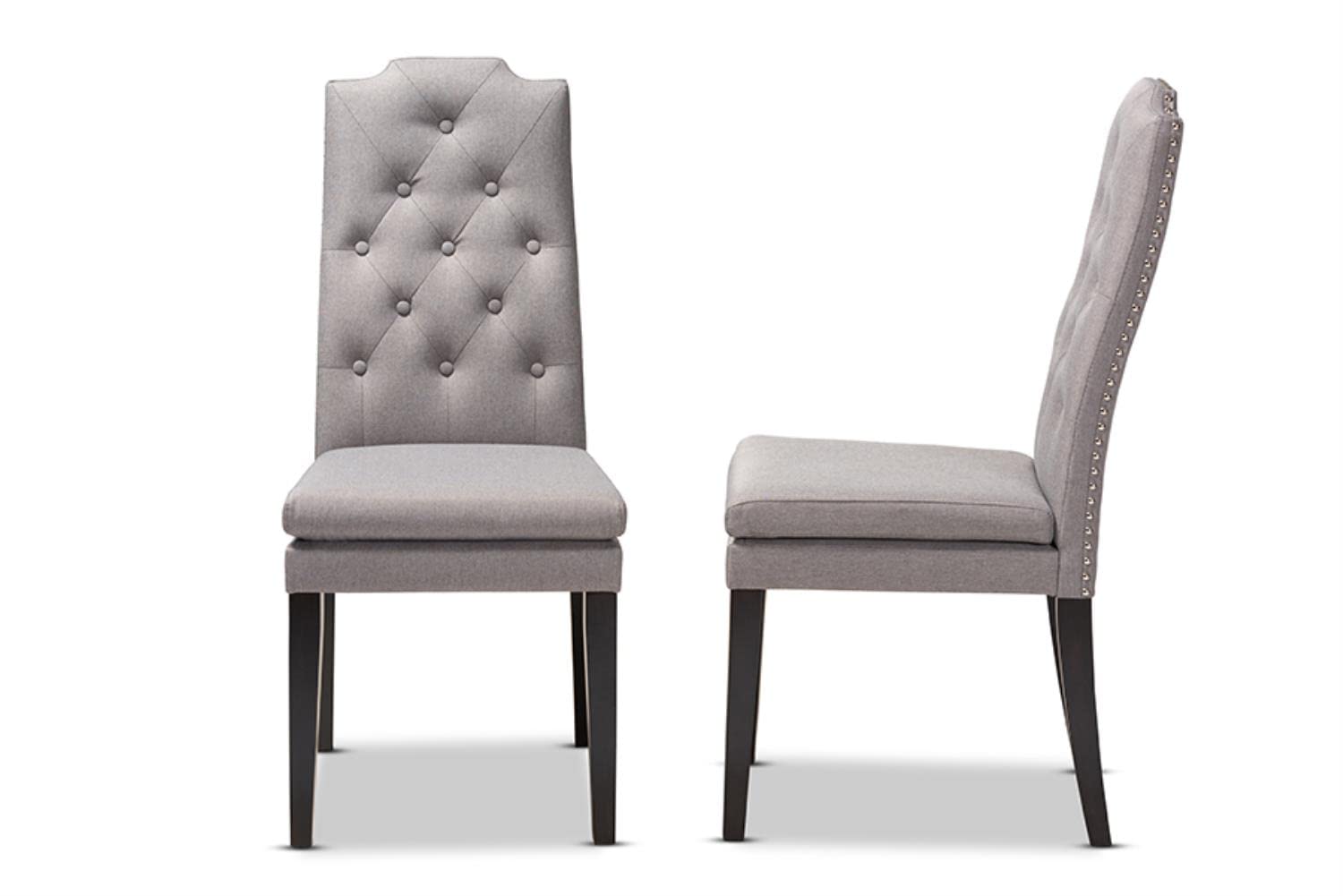 Baxton Studio Dylin Modern and Contemporary Gray Fabric Upholstered Button Tufted Wood Dining Chair Set
