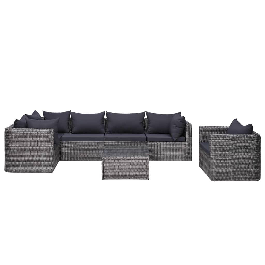 vidaXL Patio Sofa Set 7 Piece, Sectional Sofa for Outdoor Backyard, Couch with Cushions, Patio Furniture Set with Table, Poly Rattan Gray