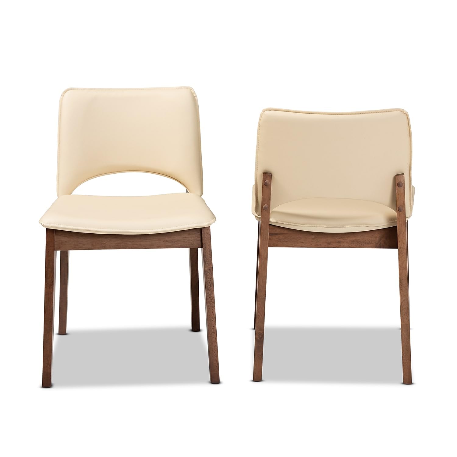 Baxton Studio Afton Mid-Century Faux Leather Dining Chair, Beige and Walnut Brown, 2/Set (188-2PC-11660HT)