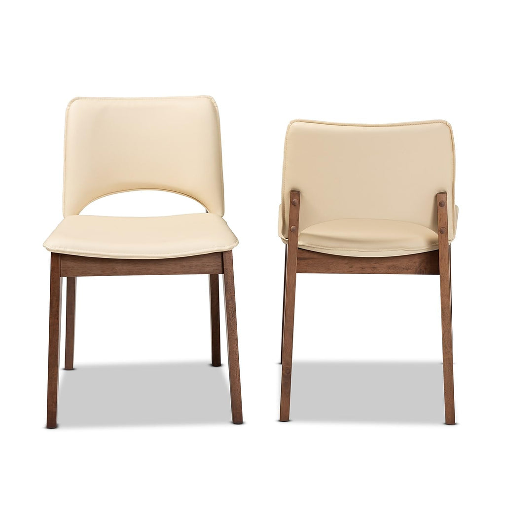 Baxton Studio Afton Mid-Century Faux Leather Dining Chair, Beige and Walnut Brown, 2/Set (188-2PC-11660HT)
