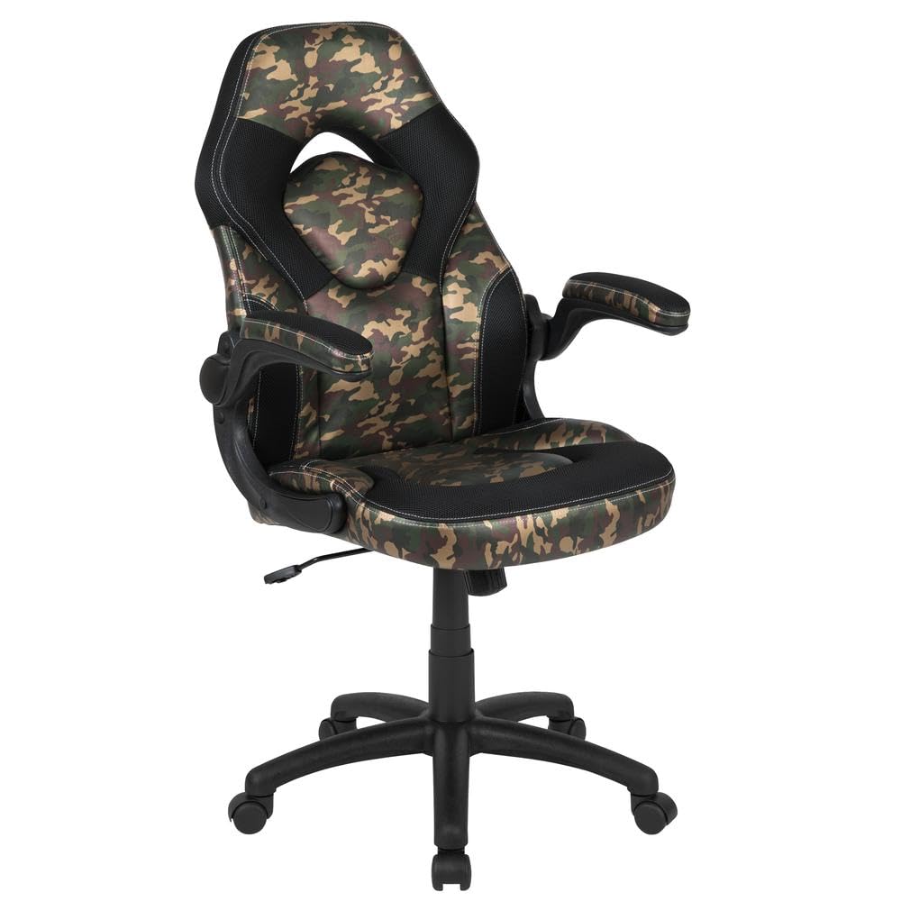 Flash Furniture X10 Gaming Chair Racing Office Ergonomic Computer Pc Adjustable Swivel Chair With Flip-Up Arms, Camouflage/Black Leathersoft