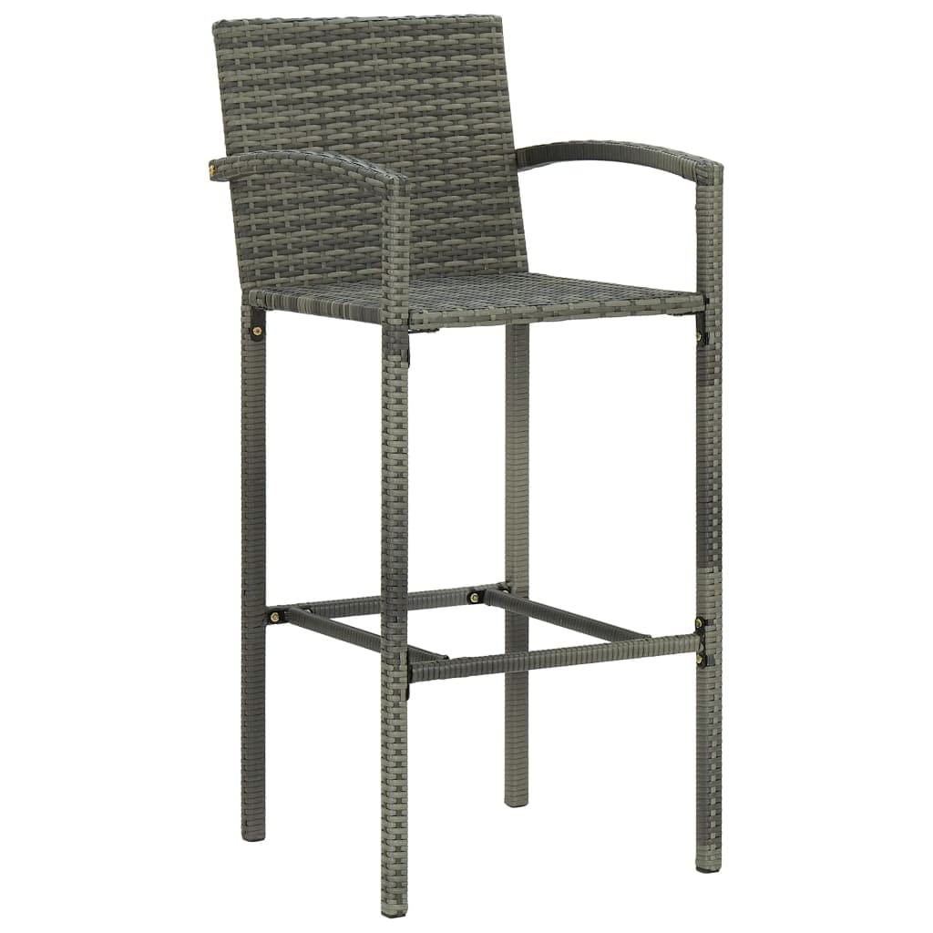 vidaXL 2-Piece Bar Stools Set with Footrest, Indoor/Outdoor Seating Chairs, Weather-Resistant Poly Rattan, Gray, Modern Design