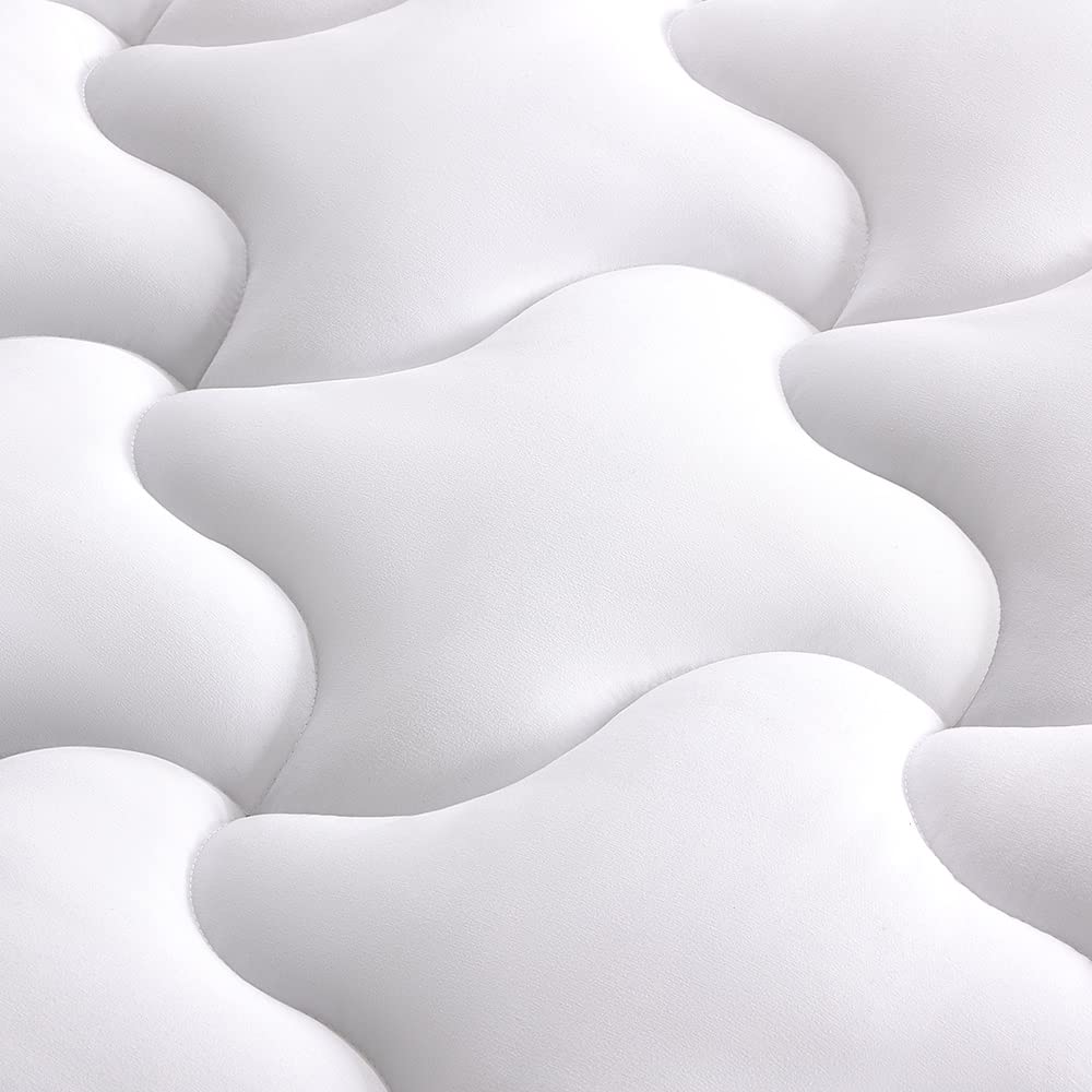 Sleep Zone Cooling Mattress Topper Queen Mattress Pad, Quilted Fitted Mattress Cover, Machine Washable, Soft Fluffy Down Alternative, Deep Pocket 8~21 Inch (White, Queen)