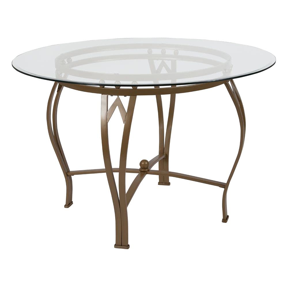 Flash Furniture Syracuse Round Glass Dining Table With Metal Frame, 42 In, Clear/Matte Gold