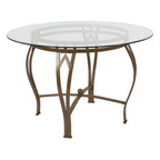 Flash Furniture Syracuse Round Glass Dining Table With Metal Frame, 42 In, Clear/Matte Gold