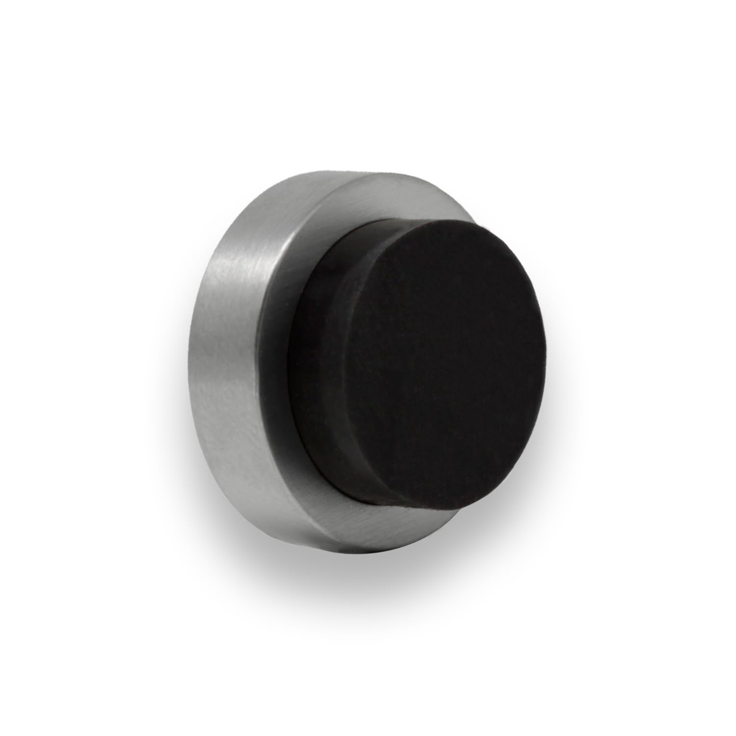 Wall/Handle Adhesive Doorstop | 0.9' X 0.55' | Black Rubber | V2A Stainless Steel | Matte Finish | Includes Screw + Clamping A