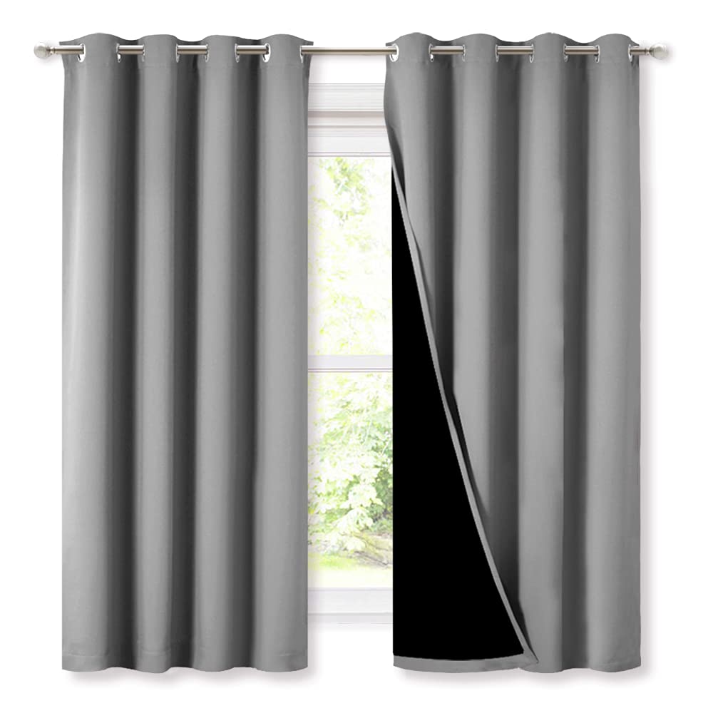 Nicetown 100% Blackout Curtains With Black Liners, Thermal Insulated Full Blackout 2-Layer Lined Drapes, Energy Efficiency Windo
