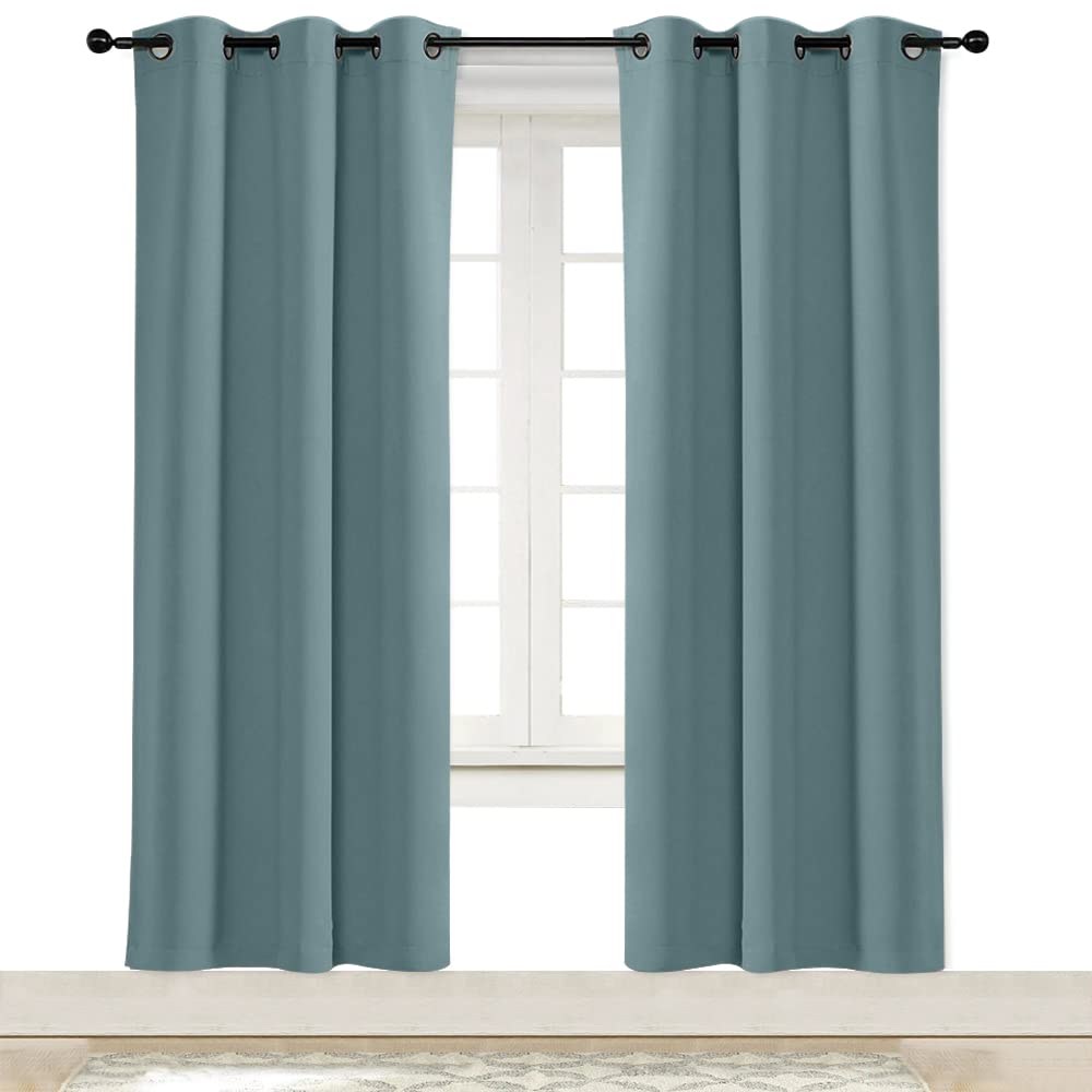 Nicetown Greyish Blue Blackout Window Curtain For Kitchen Noise Reducing Solid Grommet Window Treatment Drapery/Drape For Thanks