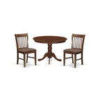 East West Furniture HLNO3-MAH-C 3 Piece Modern Dining Table Set Contains a Round Wooden Table with Pedestal and 2 Linen Fabric Upholstered Dining Chairs, 42x42 Inch, Mahogany