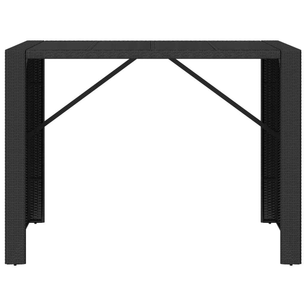 vidaXL Modern Bar Table with Tempered Glass Top and PE Rattan - Black Pub Table with Powder-Coated Steel Frame for Outdoor, Patio and Garden Use, 57.1"x31.5"x43.3"