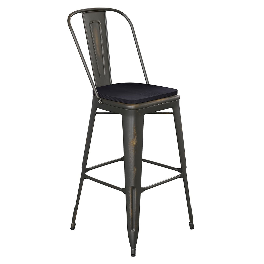 Flash Furniture Carly Commercial Grade 30&Quot; High Copper Metal Indoor-Outdoor Bar Height Stool With Back And Black Polystyrene Seat