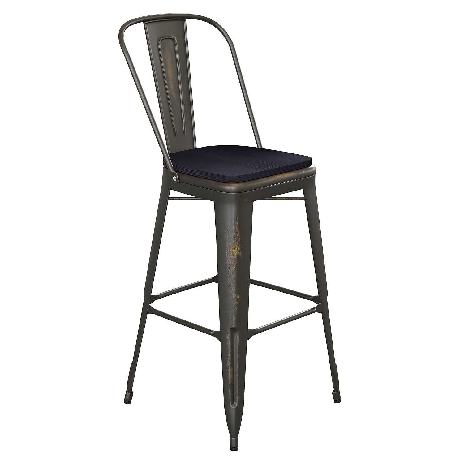 Flash Furniture Carly Commercial Grade 30&Quot; High Copper Metal Indoor-Outdoor Bar Height Stool With Back And Black Polystyrene Seat