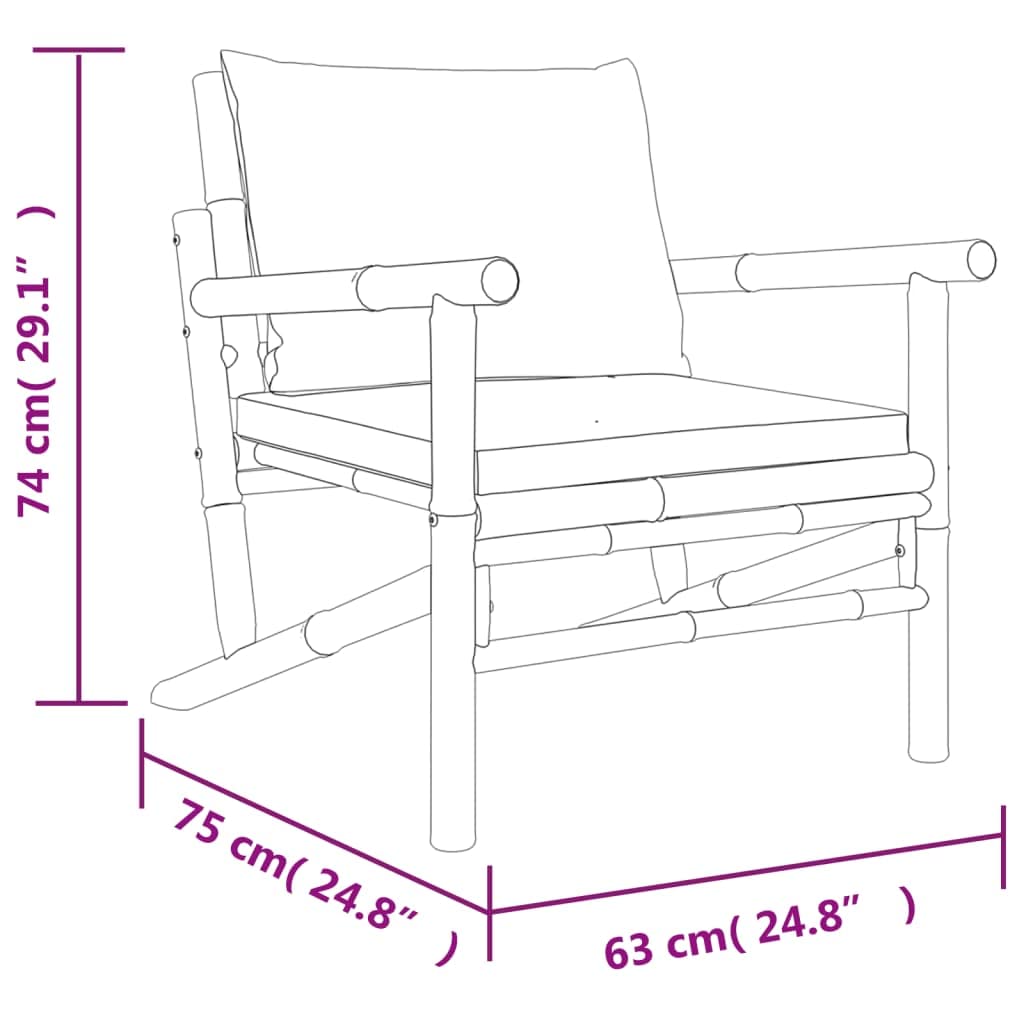 vidaXL Handmade Natural Bamboo Patio Chairs with Dark Gray Cushions - Weather-Resistant Outdoor Seating with Backrest - Elegant Lightweight Garden Furniture