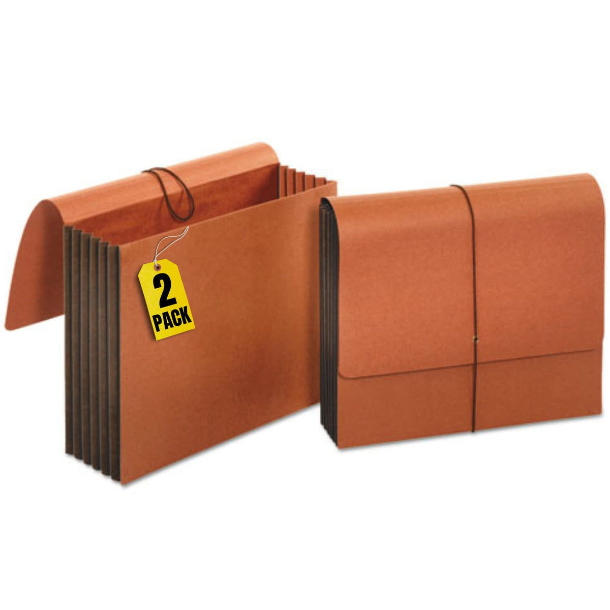 1Intheoffice Expanding File Wallet With Flap And Cord Closure, 5-1/4' Expansion, Letter Size, Redrope, 2 Pack