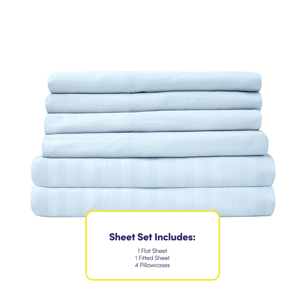 Full Size Bed Sheets - 6 Piece 1500 Supreme Collection Fine Brushed Microfiber Deep Pocket Full Sheet Set Bedding - 2 Extra Pillow Cases, Great Value, Full, Dobby Light Blue