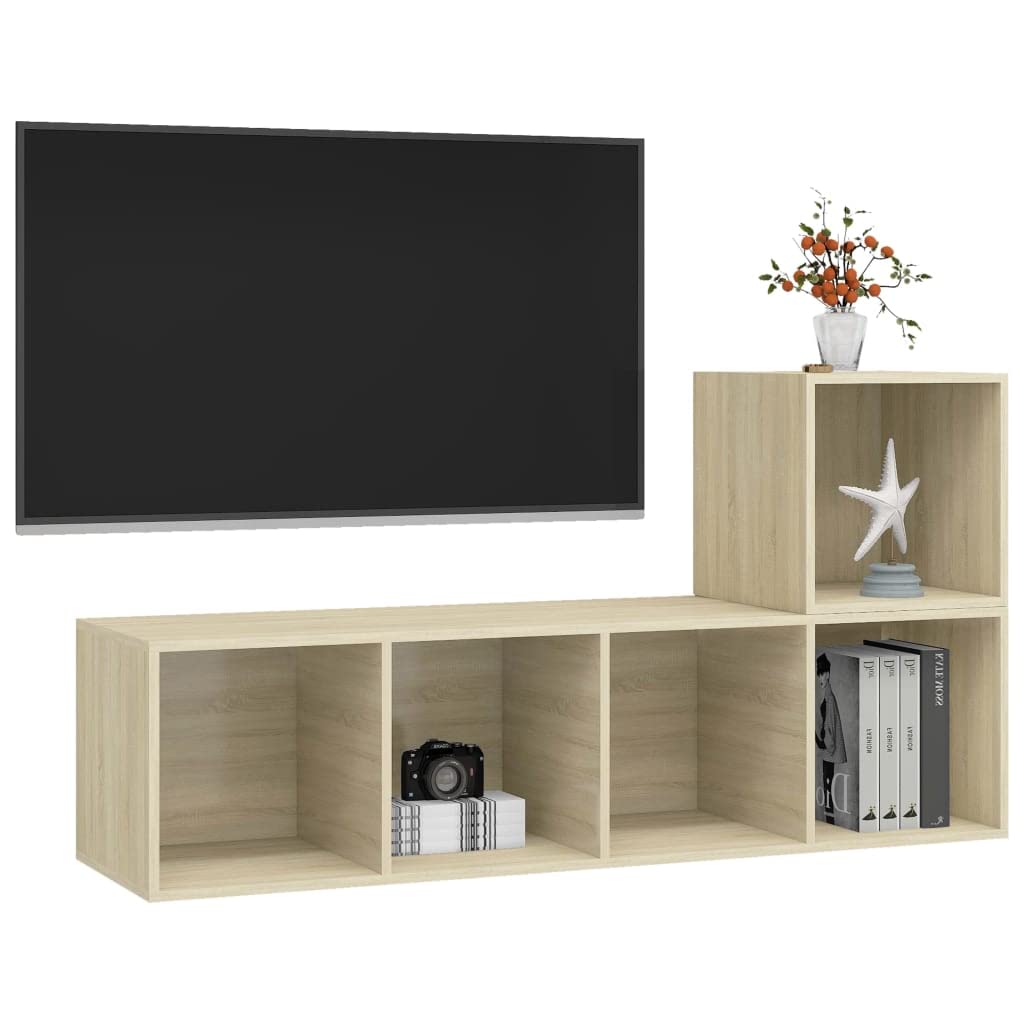 vidaXL TV Stand Set 2 Piece, TV Unit for Living Room Bedroom, Sideboard with Storage, Media Unit Cupboard, Modern Style, Sonoma Oak Engineered Wood