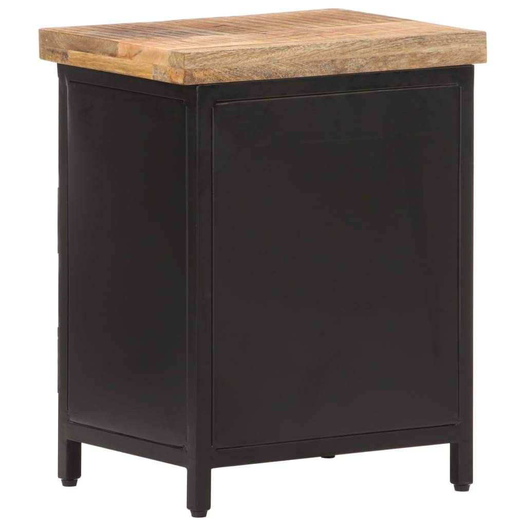vidaXL Industrial Style Bedside Cabinet - Rough Mango Wood Construction, Unique Wood Grains, Ample Storage, Steel and Iron Base.
