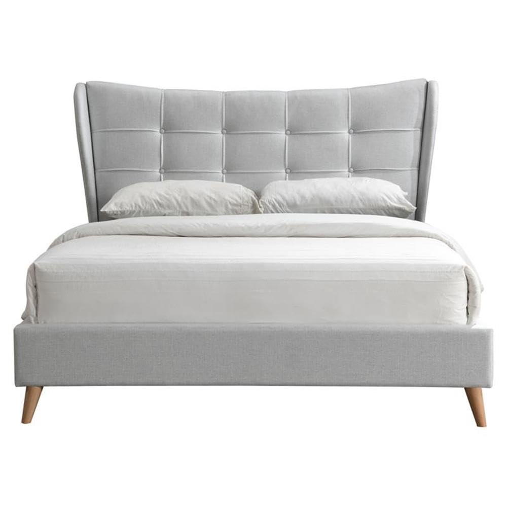 Acme Duran Button Tufted Fabric Eastern King Platform Bed in Light Gray