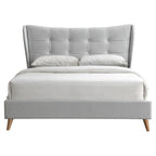 Acme Duran Button Tufted Fabric Eastern King Platform Bed in Light Gray