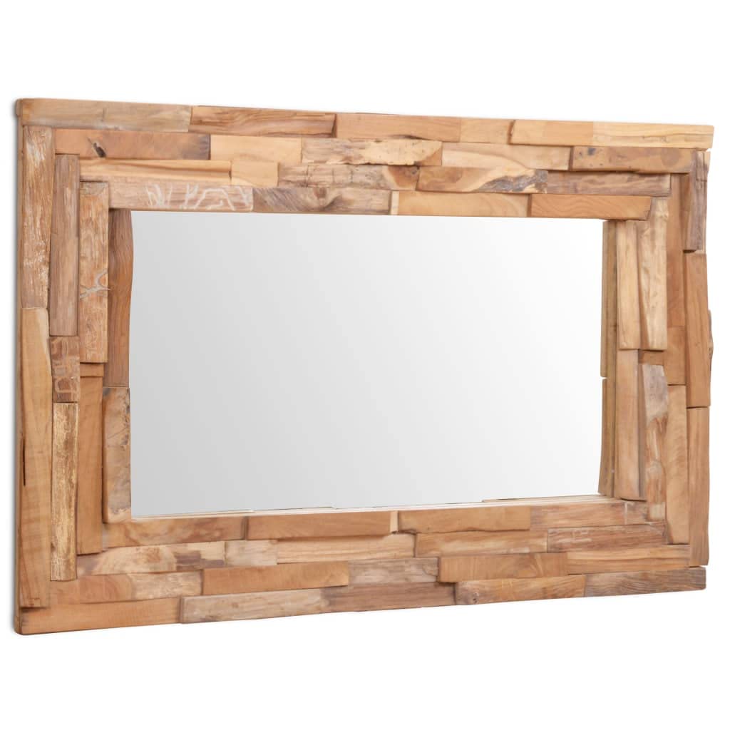 vidaXL Rectangular Decorative Teak Mirror, Handmade Rustic Farmhouse Style, Wall-Mounted Bathroom/Home Use, Easy to Hang, 35.4&quot;x23.6&quot;, Brown