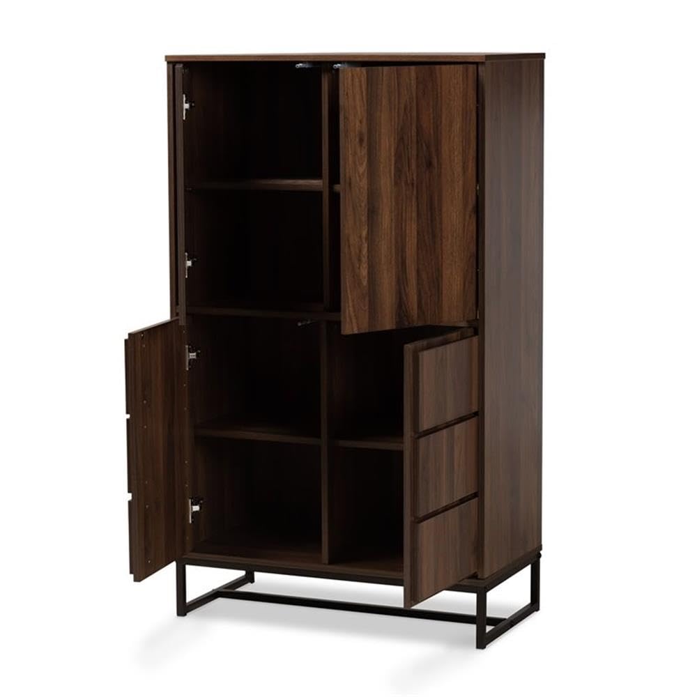 Baxton Studio Neil Modern and Contemporary Walnut Brown Finished Wood and Black Finished Metal Multipurpose Storage Cabinet