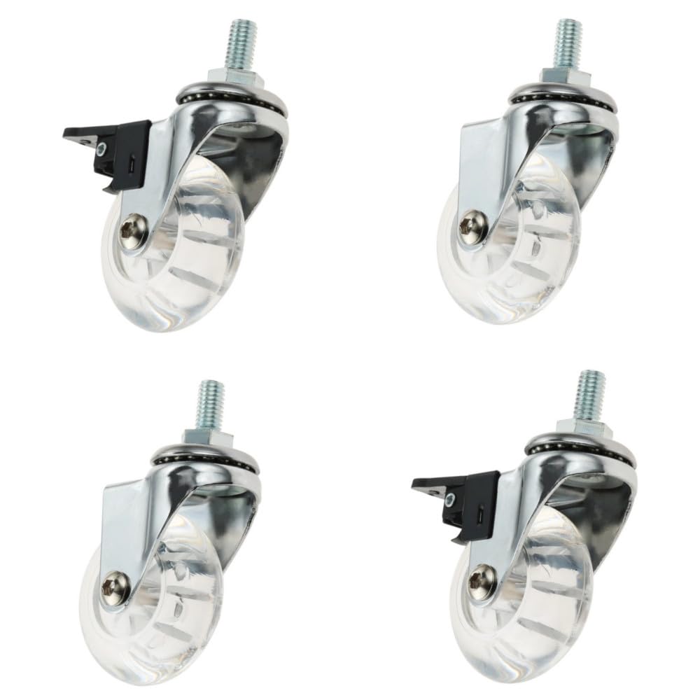 Clear Caster Wheels 2  - 4 Pack M8x15mm Threaded Stem Casters (2 with Brake) - Swivel Transparent Castors with Nuts for Chair, C
