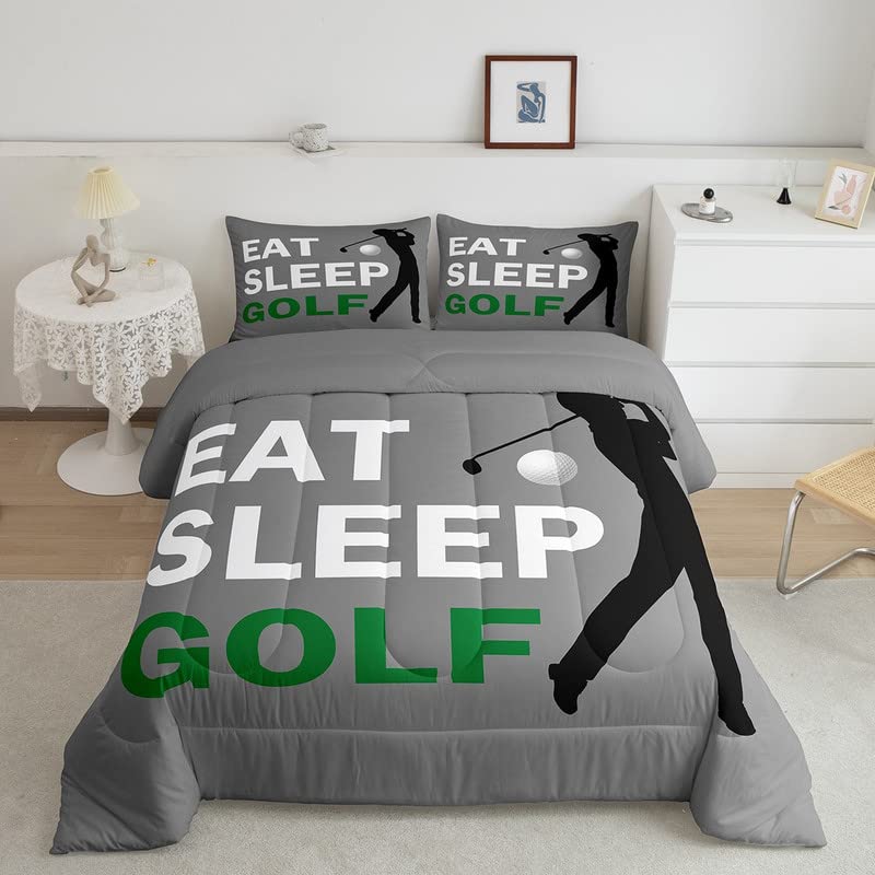 Jejeloiu King Size Golf Bedding Set Boys Girls Golf Sports Comforter Set For Kids Women Men Soft Golf Lover Comforter Gray Quilt