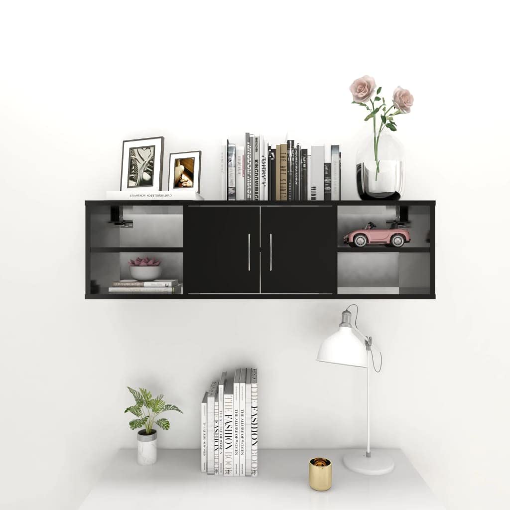 vidaXL Wall Shelf Home Living Room Hanging Display Storage Shelf Floating Shelving Rack Wall Cabinet Furniture Black Engineered Wood