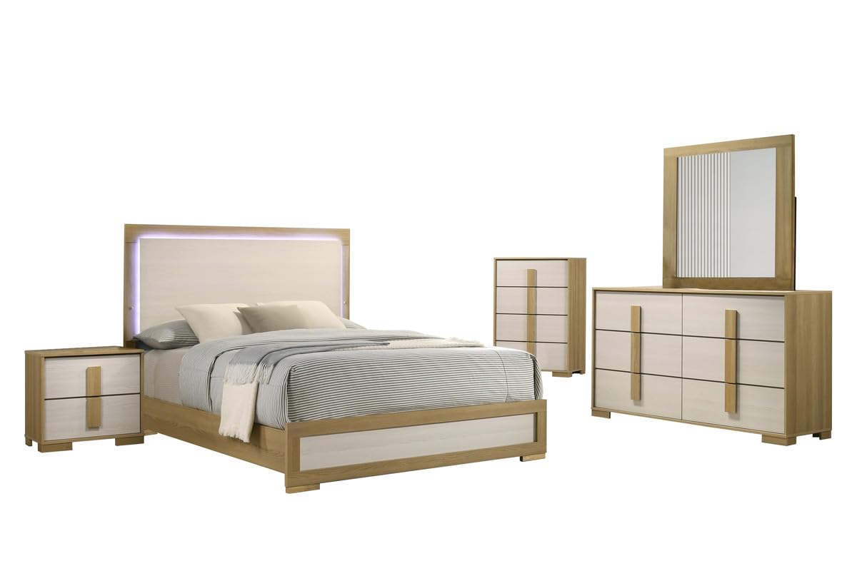 Best Quality Furniture Natural Serenity LED Bedroom Set in Natural/White Finish